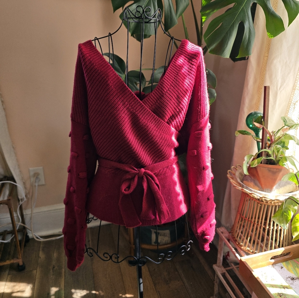 Stylish Red Wrap Sweater